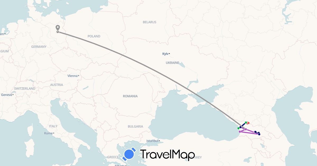 TravelMap itinerary: driving, bus, plane, train, hiking in Germany, Georgia (Asia, Europe)