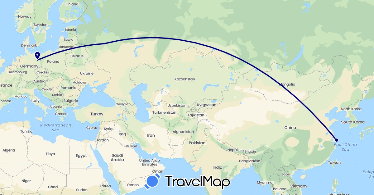 TravelMap itinerary: driving in China, Germany, Russia (Asia, Europe)